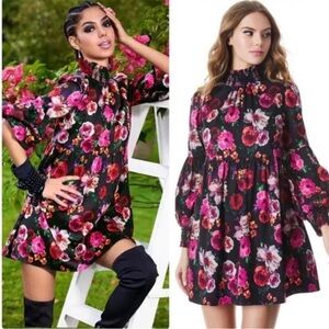 Alice + Olivia Thea Babydoll Mini Dress | Midnight Rose Floral | Size S